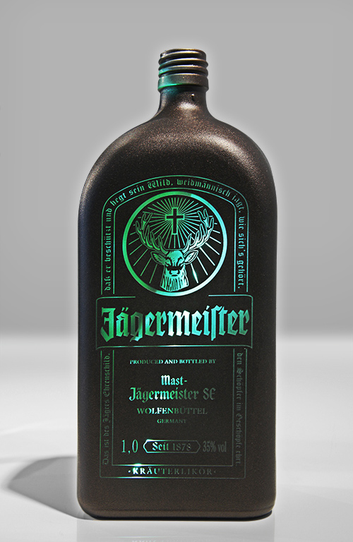 jägermeister flasche,flaschen,grüne flasche,sandstrahl,laser,satiniert,glasbearbeitung,glasverarbeitung,glas,glasflaschen