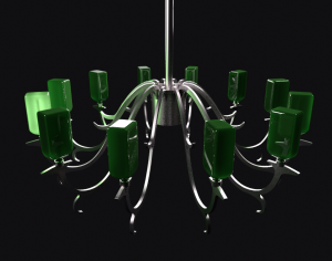Jägermeister,kronleuchter,flaschen,flaschenkornenleuchter,jägermeister flaschen,delta musik park essen,project a,3d rendering