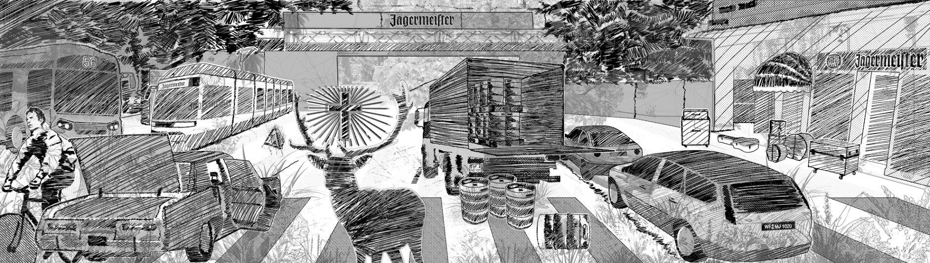 Jägermeister Lounge Corner Design, Jägermeister, Subway Club Köln, Cologne, Köln, Interior Design, wanddesign, wandkunst, mural, artwork, waldbrand media, project a, christopher baer, gestaltung, illustration, media artwork